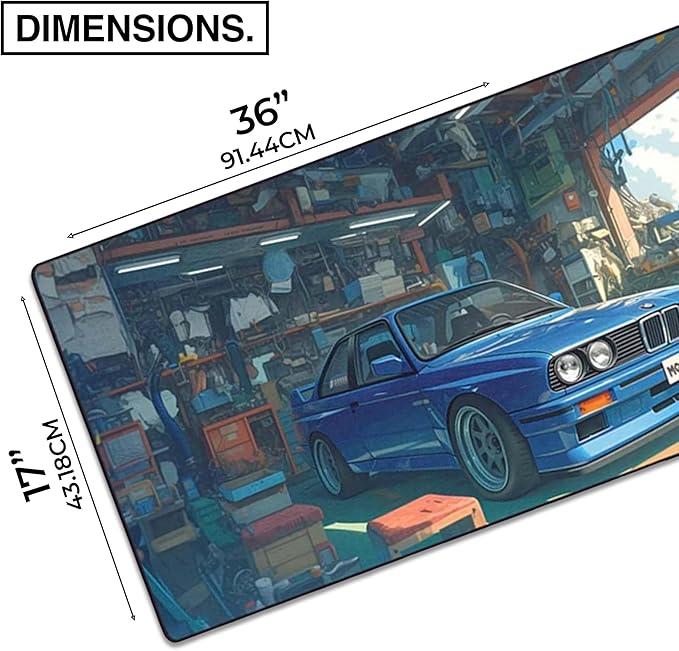 MPCO. Original Large Gaming Desk Mat – 36" x 17" Duraglyde Manga Motors Benjis-BMW Full Desk Mouse Pad for Smooth Precision – Non-Slip, Washable Extra-Large PC Mouse Pad for Gaming Sessions