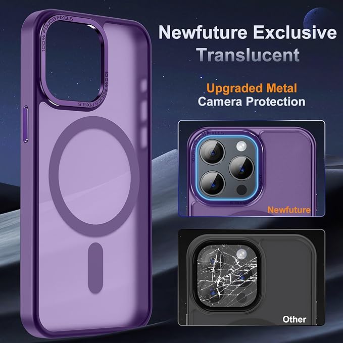 Newfuture Designed for iPhone 14 Pro Case with Magnetic [13 FT Military Drop Protection] [Compatible with Magsafe] Slim Translucent Matte Shockproof with Anti-Fingerprint Phone Case, Deep Purple