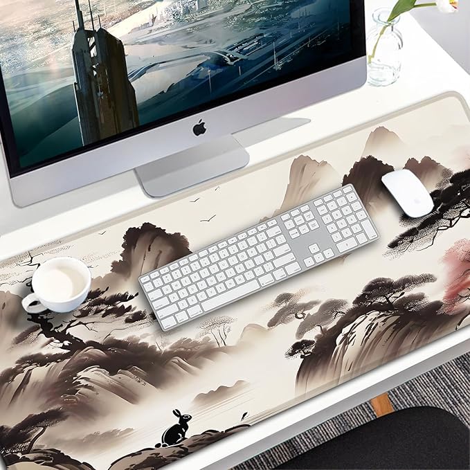 Mousepad, 31.5x15.7 inch Large Extended Gaming Computer Keyboard Mouse Mat, Water Resist Non-Slip Mousepad Rubber Base Long XXL Mouse Pad for Work & Gaming, Office & Home, Landscape Painting