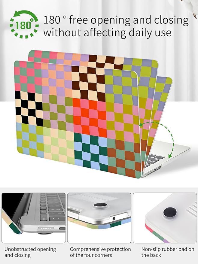 Seorsok Compatible with New MacBook Air 13.6 inch Case M4 M3 M2 2025 2024-2022 Release A3240 A2681 A3113 Touch ID,Cute Color Grids Plastic Hard Shell Case with Keyboard Cover,Retro Checkered