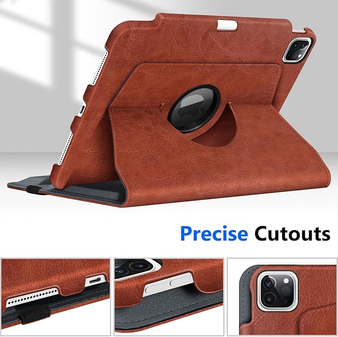 Fintie Rotating Case for iPad Pro 11-inch (4th / 3rd Generation) 2022/2021-360 Degree Swiveling Stand Cover w/Pencil Holder, Auto Sleep/Wake, Also Fit iPad Pro 11" 2nd/1st Gen, Vintage Brown