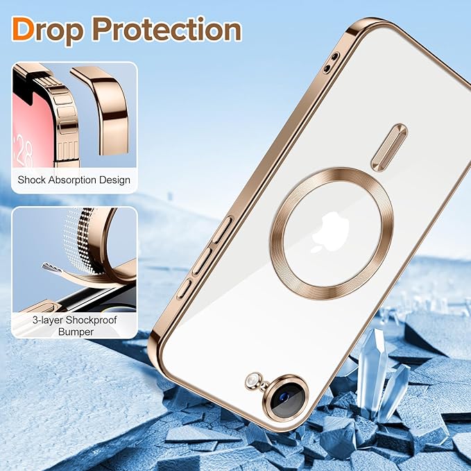 Hython Magnetic Clear for iPhone 17e Case with Camera Lens Protector [Compatible with MagSafe] Luxury Plating Edge Slim Soft TPU Cover Protective Phone Case for iPhone 17e 6.1", Desert Brown
