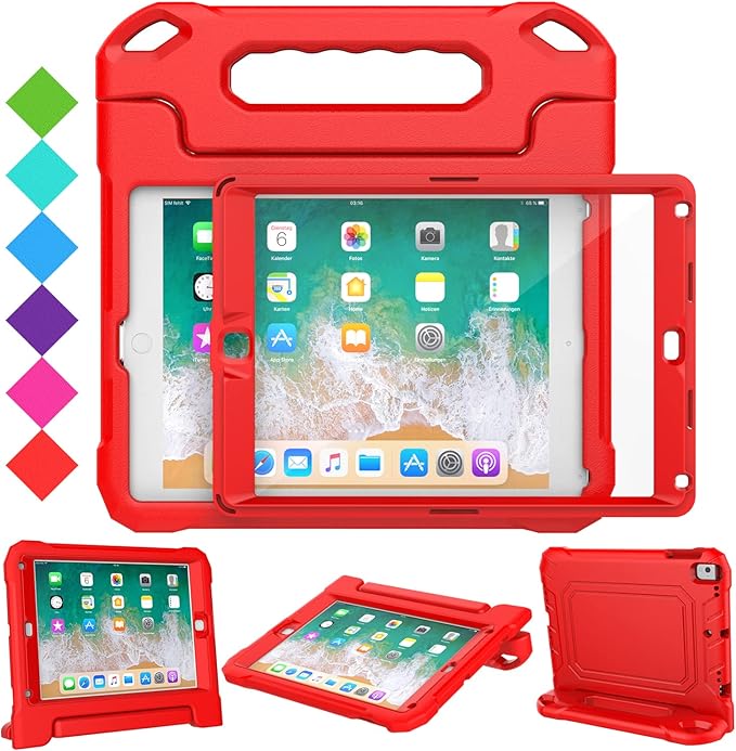 SUPLIK Kids Case for iPad 5th/6th Generation (9.7 inch, 2017/2018), iPad Air 1 & Air 2 & Pro 9.7 Case with Screen Protector, Durable Shockproof Protective Cover with Handle Stand, Red