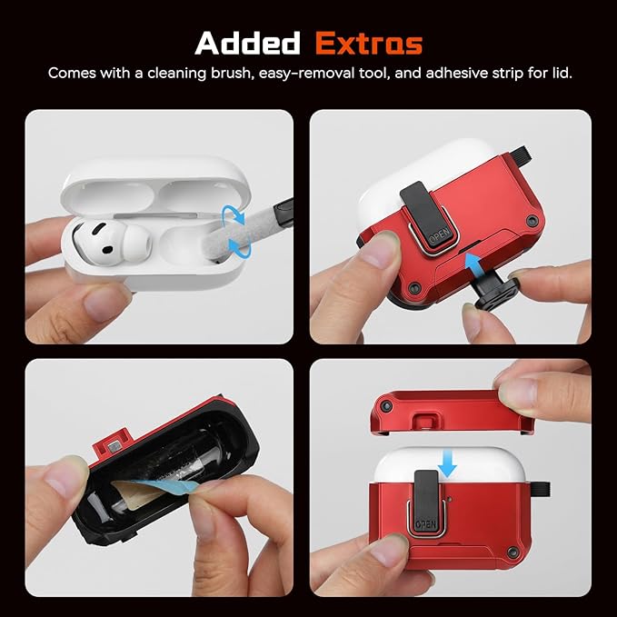 Inesore Compatible with AirPods Pro 3 Generation Case,Secure Lock & Phone Stand Design,Compatible with MagSafe,Automatic Snap Switch Secure Cover for New AirPods Pro 3rd (2025)-Red