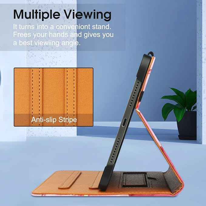 iPad mini 7 Case (A17 Pro) 2024, iPad mini 6 Case 2021, iPad mini 7th/6th Generation Case 8.3 Inch,Premium PU Leather Folio Stand Cover with Pencil Holder and Multi-Viewing Angles(Pink Marble)