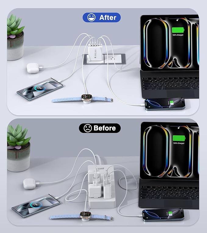 [2-Pack] USB C Wall Charger,50W 5-Port PD Fast USB C Charging Block,2USB C+3USB A Multiport Plug,Type C Power Adapter Brick Cube for iPhone 17/16/15/14/13/12/Pro Max/XS,iPad,for Switch,Samsung,Ultra 2
