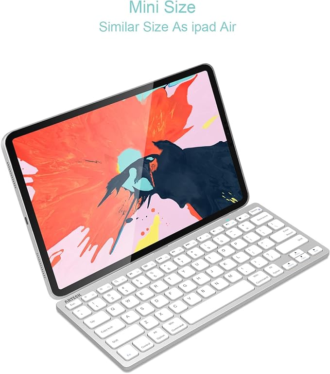Arteck Ultra-Slim Bluetooth Keyboard Compatible with iPad 10.2-inch/iPad Air/iPad 9.7-inch/iPad Pro/iPad mini, iPhone and Other Bluetooth Enabled Devices Including iOS, Android, Windows Silver