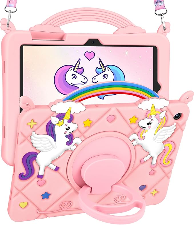 Uppuppy for Galaxy Tab A9 Plus Case 11 Inch - Cute Cartoon PK Unicorn Women Girls Teen for Samsung A9 Plus Tablet Case with Rotating Stand & Strap Soft Silicone A9+ Funda