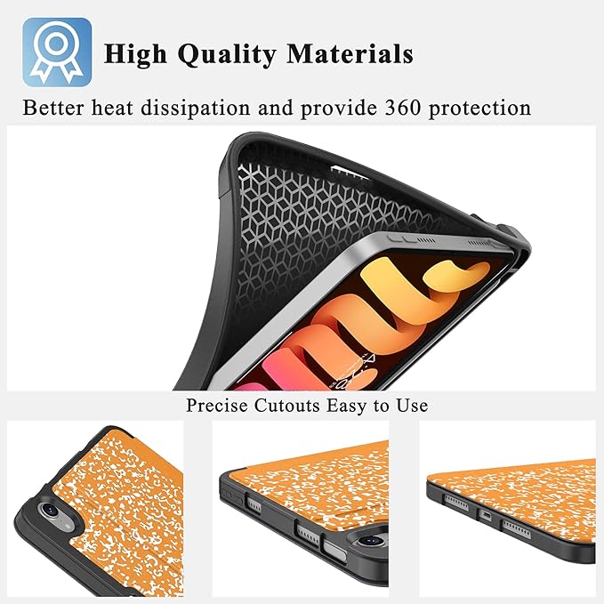 Supveco Case for iPad mini 7 (A17 Pro) 2024/iPad Mini 6 2021 8.3 Inch with Pencil Holder-[Auto Wake/Sleep],Slim Protective Case with Soft TPU Back Cover for iPad mini 7th/6th Generation(Citrus)