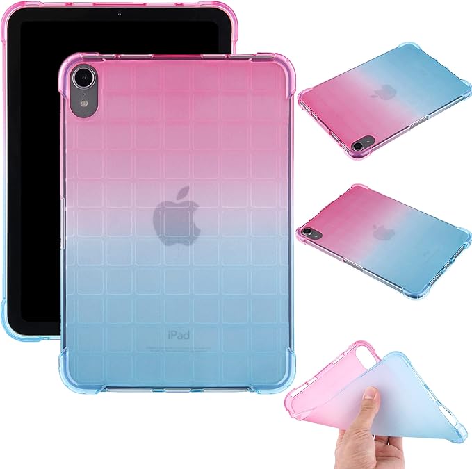 Translucent Case for iPad mini 7 A17 Pro 2024 & iPad mini 6 2021, Frosted Back Soft TPU Shockproof Matte Clear Silicone Bumper Shell for iPad mini 7th/6th Generation 8.3 inch, Pink & Green