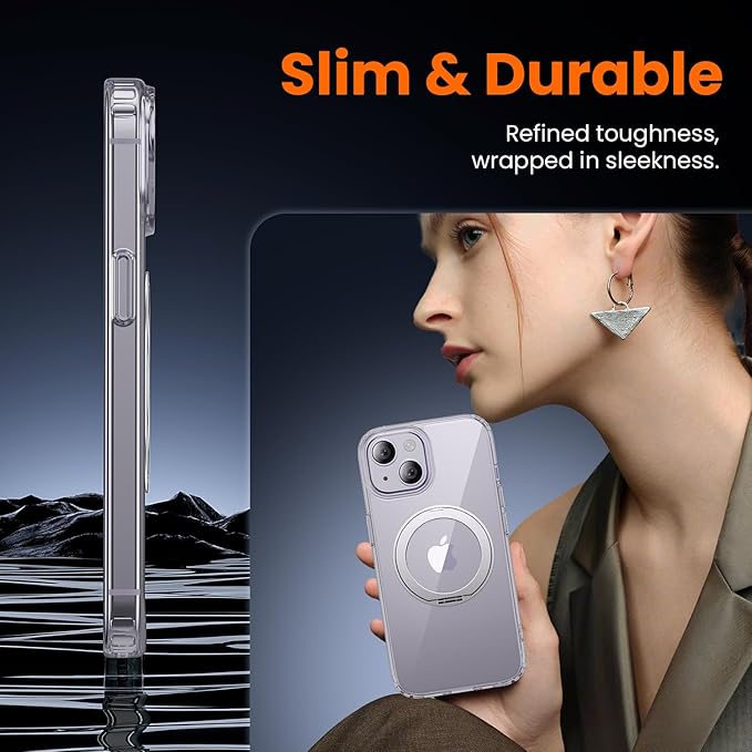 toushion 3 in 1 for iPhone 14 Case Stand |Build in Kickstand,Screen Protector *1 & Camera Lens Protector*1, Not Yellowing, Fits MagSafe, Military-Grade Protection