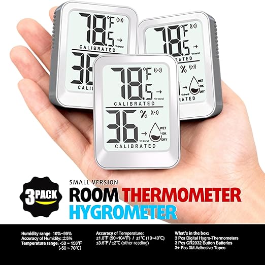 3 Pack Room Thermometer Indoor Hygrometer Digital Mini Humidity Meter Gauge with Temperature and Humidity Monitor Sensor for House, Pet, Plant, Incubator - Battery Included