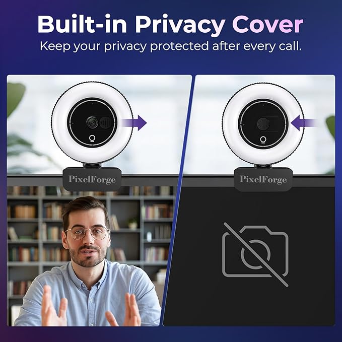 4K Webcam for PC with Microphone & Light & Privacy Cover, Web Camera for Desktop Computer/Laptop/Monitor/Mac, USB Streaming Camera for Zoom/Skype/Teams/Video Calling/Studying and Conference