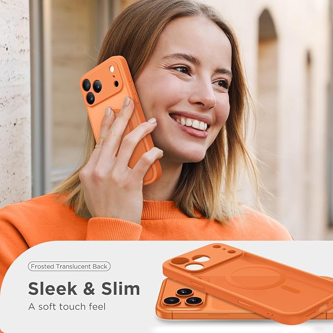 CAPRARO Magnetic for iPhone 17 Pro Max Case, Upgraded [Full Camera Protection] [Compatible with MagSafe] Protective Translucent Matte Women Girl Phone Case Cover, Cosmic Orange