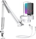 FIFINE Gaming PC USB Microphone Kit, Condenser RGB Mic with Metal Boom Arm, Mute, Gain Knob, Headphones Monitoring, Streaming Microphone Bundle for PS4/PS5, YouTube, Discord, Twitch-A8T White