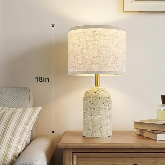 GyroVu Table Lamps Set of 2, Stone-Like Resin Bedside Lamps for Living Room Bedroom, 18" Modern End Table Desk Lamp for Nightstand, Entryway, Home Office