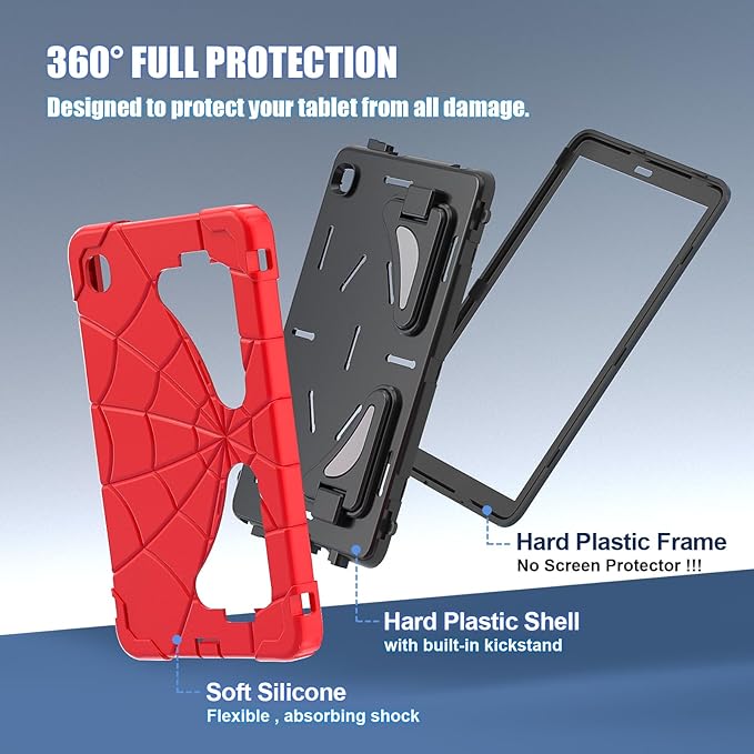 Case for Samsung Tab A7 Lite 8.7 inch 2021 Release SM-T220/T225/T227u, Shockproof Cute Kids Silicone Protective Cover for Galaxy Tab A7 Lite 8.7 inch with Kickstand Shoulder Strap, Red+Black