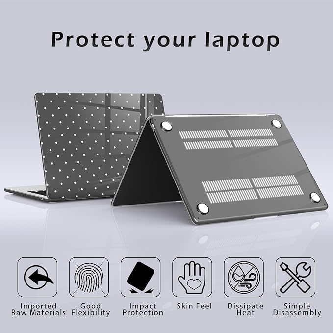 Compatible with MacBook Pro 16 inch Case M5 M4 M3 M2 M1 Pro/Max 2026-2021 A3429 A3428 A3403 A3186 A2991 A2780 A2485, Cute White Polka Dot Protective Hard Shell Clear Black Cover