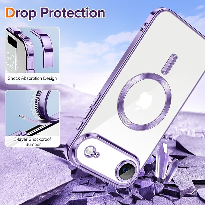 Hython Magnetic Clear for iPhone Air Case with Camera Lens Protector [Compatible with MagSafe] Luxury Plating Edge Slim Soft TPU Cover Protective Phone Case for iPhone Air 6.5", Light Purple