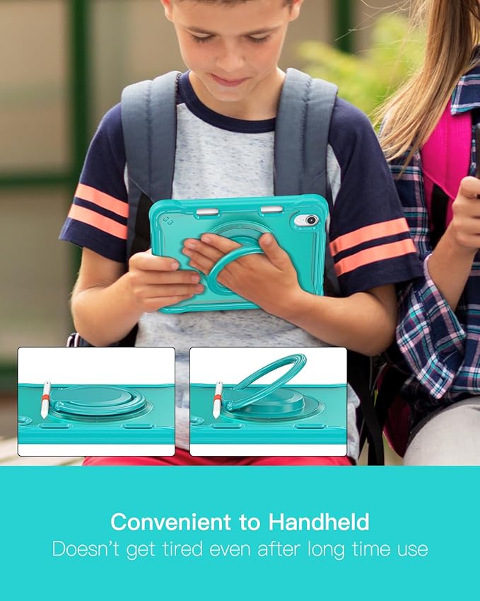 BRAECN for iPad (a17 pro) Mini 7/Mini 6 Case 2024/2021 8.3 inch with Pencil Holder Protective Clear Ring Handle 360 Rotating Stand Shockproof Dropproof Rugged Carrying Shoulder Strap Kids Friendly