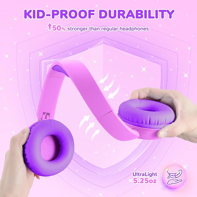 iClever BTH22 Kids Bluetooth Headphones, 60H Play Time, 74/85 dBA Safe Volume, Bluetooth 5.4, USB C, Over Ear Kids Headphones Wireless with Mic AUX Cord for iPad/Tablet/Travel/School (Magenta)