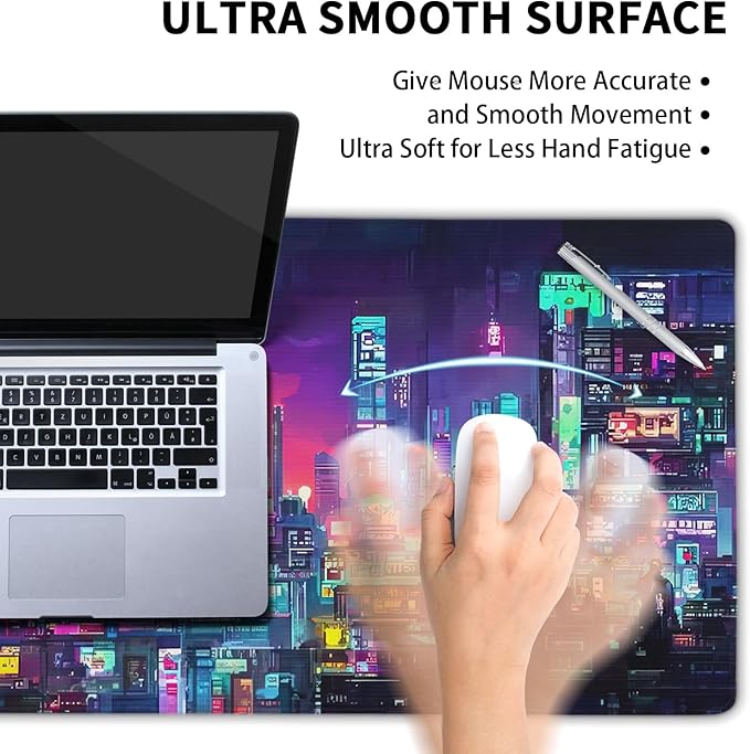 Retro Japanese Anime Gaming Mouse Pad Extended 3XL Cool Dark Purple Red Vaporwave City Large Desk Mat Big Mousepad Non-Slip Rubber Base Stitched Edge Long Desk Pad for Desktop Computer,47.2×23.6 in