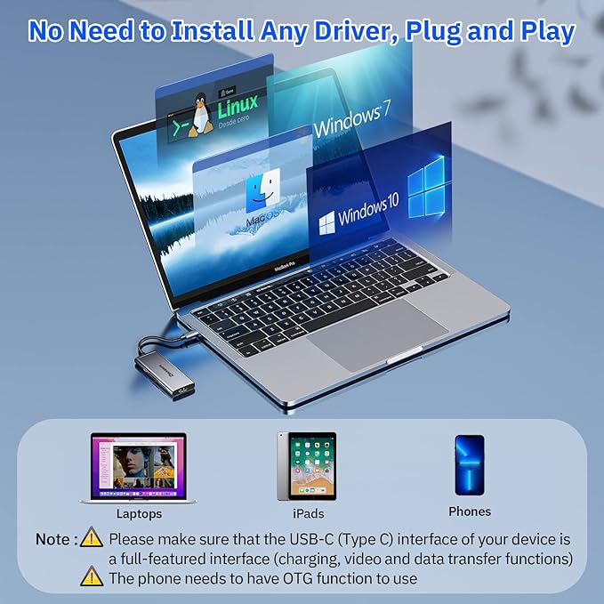 Minisopuru USB C Dock,7 in 1 USB C Hub Multiport Adapter with 4K HDMI,3X USB 3.0,100W Power Delivery,SD/TF Card Reader,USB C Adapter for MacBook Pro,Air,iPad Pro,Dell,XPS,HP,Lenovo and More…