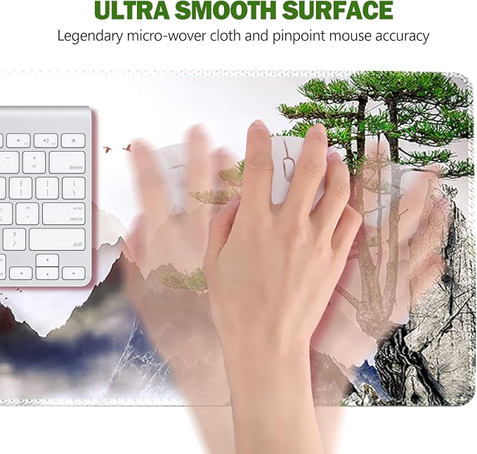 AIMSA Extended Gaming Mouse Pad, XL Large Keyboard Mouse Mat Desk Pad with Stitched Edges, Durable Non-Slip Base Landscape Mousepad for Home Office, 35x15.7inch, Pine Tree Mountains