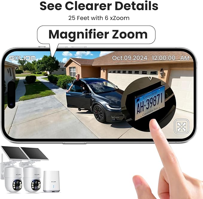 SOLIOM- 5MP Security Cameras Wireless Outdoor, No Subscription & Solar Powered,2-Cam Pack Home Security Camera with 360° Auto Human Motion Tracking, 3K Color Night Vision,5G & 2.4G Router Compatible