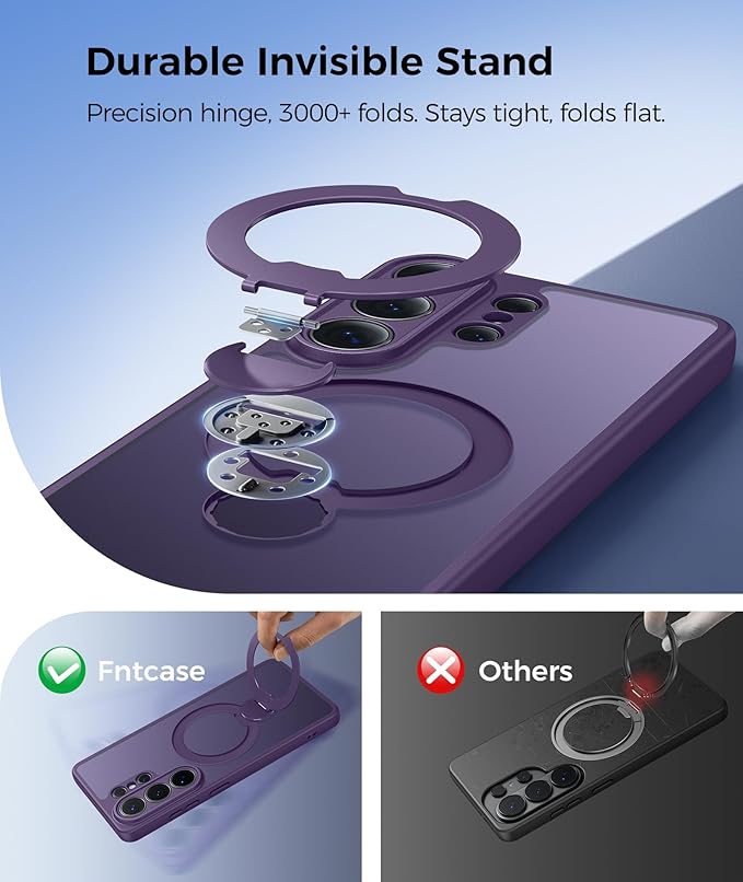 FNTCASE for Samsung Galaxy S26-Ultra Case: [360 Spin Magnetic Stand] [Compatible with Magsafe] [Screen Protector] Translucent Matte Military Grade Shockproof Full Camera Protective Phone Cover -Purple