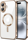 Hython Magnetic Clear for iPhone 16 Case with Camera Lens Protector [Compatible with MagSafe] Luxury Plating Edge Slim Soft TPU Cover Protective Phone Case for iPhone 16 6.1", Desert Brown