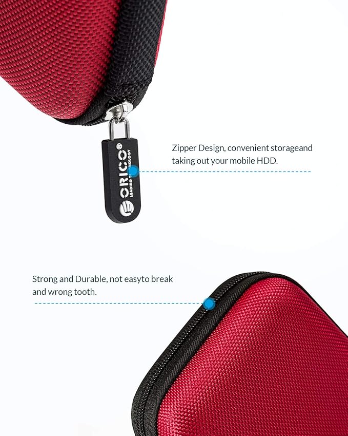 ORICO Hard Drive Case 2.5 inch External Drive Storage Carrying Bag Waterproof Shockproof with Inner Size 5.5x3.5x1.0inch for Organizing HDD and Electronic Accessories, Red(PHD-25)