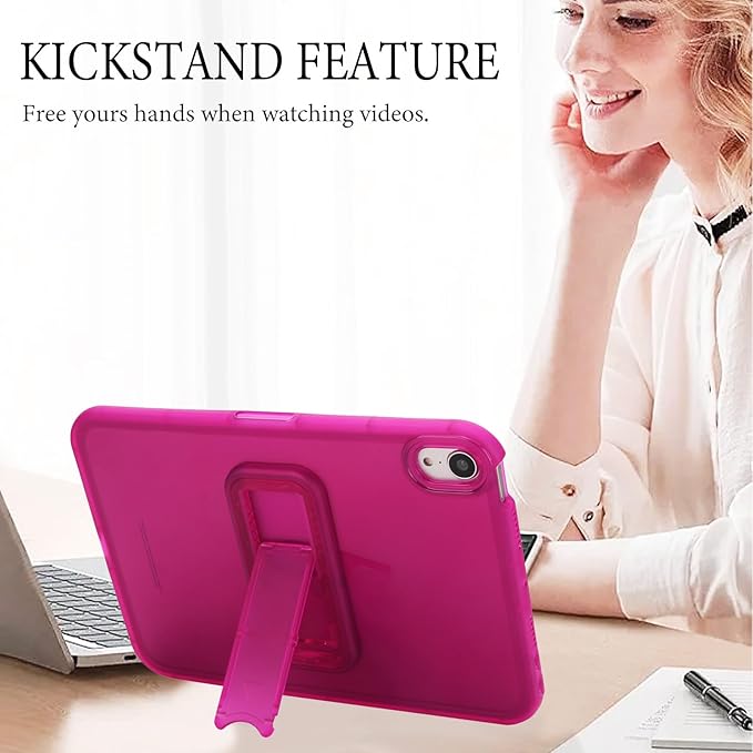Slim Case for iPad mini 7 (A17 Pro) 2024/ Mini 6 8.3'', Built-in Kickstand Non-Slip Military Grade Drop Protection Rugged for iPad mini 7th 6th Generation, Rose