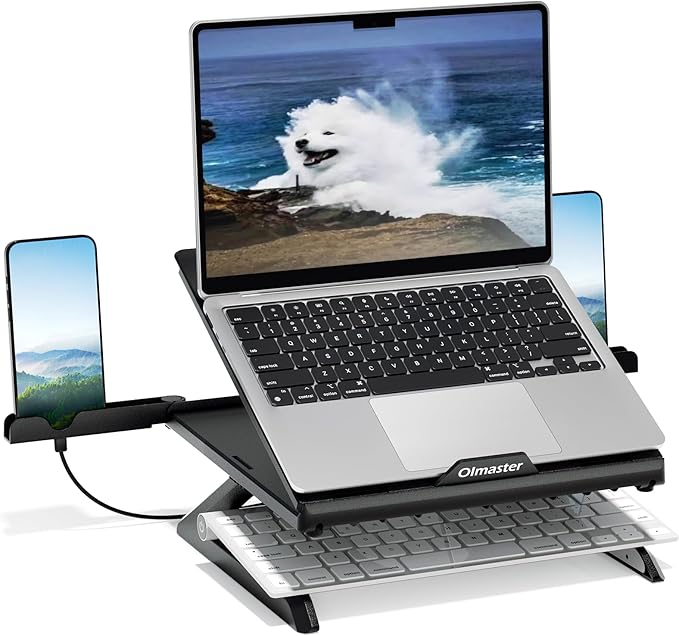OImaster Laptop Stand for Desk, Muti-Angle Adjustable Portable Foldable with Heat-Vent, Ergonomic Laptop Stand Riser Compatible with MacBook, Air, Pro, Surface Laptop (9-15.6 inches) (Black)