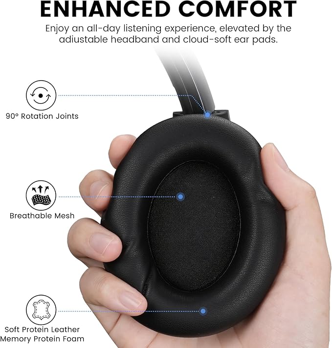 1Mii Y8+ Hybrid Active Noise Cancelling Headphones, 100H Playtime, Bluetooth 6.0 Over Ear LDAC Wireless Hi-Res Audio & Deep Bass, Comfortable for Travel Airplane Home Office, Custom EQ via App, Black