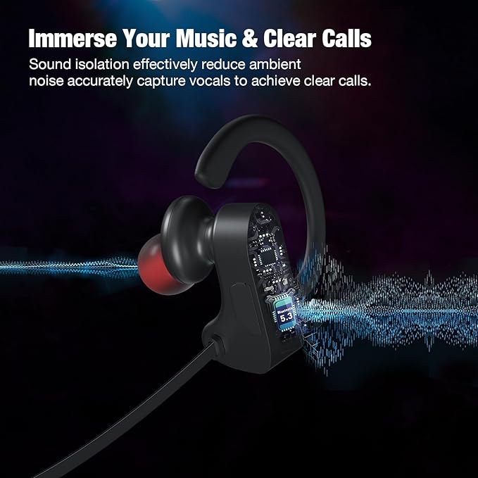 JOYWISE Bluetooth Wireless Headphones 16H Playtime Earbuds with Mic Stereo in-Ear Earphones, IPX7 Waterproof Sports Sound Isolation AI Music Creation Headsets for Running, Gym, Workout