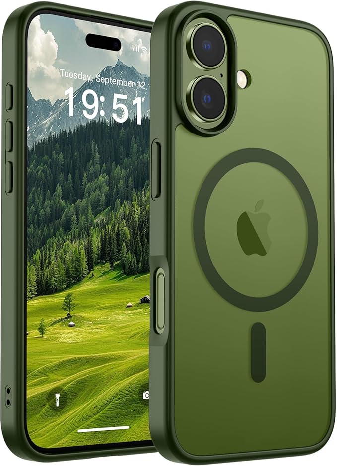 SUPFINE Magnetic for iPhone 17 Case (Compatible with MagSafe)(Military Grade Drop Protection) Translucent Matte Shockproof with Anti-Fingerprint Phone Cover,Cangling Green
