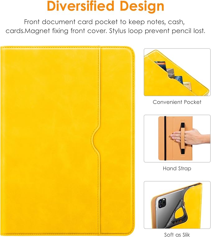 DTTO for iPad Pro 12.9 6th / 5th / 4th / 3rd Generation Case 2022/2021/2020/2018, Leather Folio Stand Cover with Built-in Apple Pencil Holder -Auto Wake/Sleep and Multi Viewing Angles,Yellow