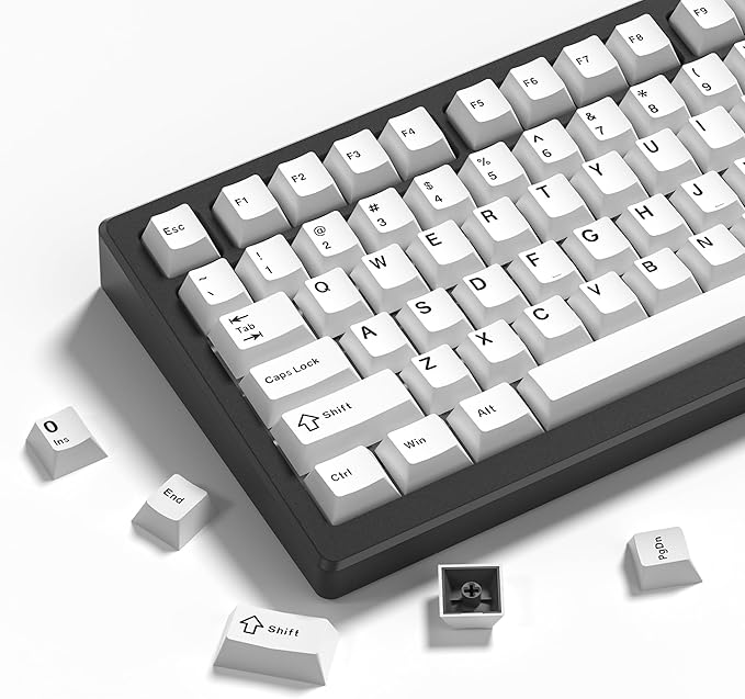 Womier Double Shot PBT Keycaps Set 138 Keys, Cherry Profile Custom Keycaps 60 65 75 100 Percent for 61/64/68/84/87/100/104/108 Retro Gaming Mechanical Keyboard, White