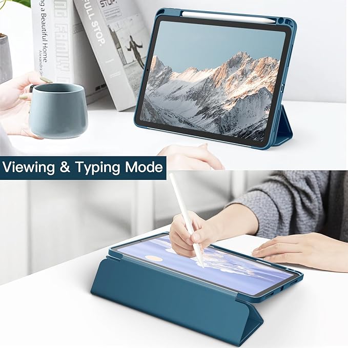 JETech Case ONLY for iPad Air 11-Inch M4/M3/M2 (2026/2025/2024), iPad Air 5/4 (2022/2020 5th/4th) with Pencil Holder, Clear Transparent Back Slim Stand Shockproof Tablet Cover (Blue)