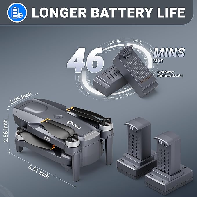 Contixo Foldable 4K Cinematic F29 Drone for Adults & Hobbyists, 3-Axis Gimbal, 5" Touchscreen Remote, GPS Return Home, Follow Me, Orbit Mode, Brushless Motor, 46 Min Flight Time (2 Batteries), 3KM Range