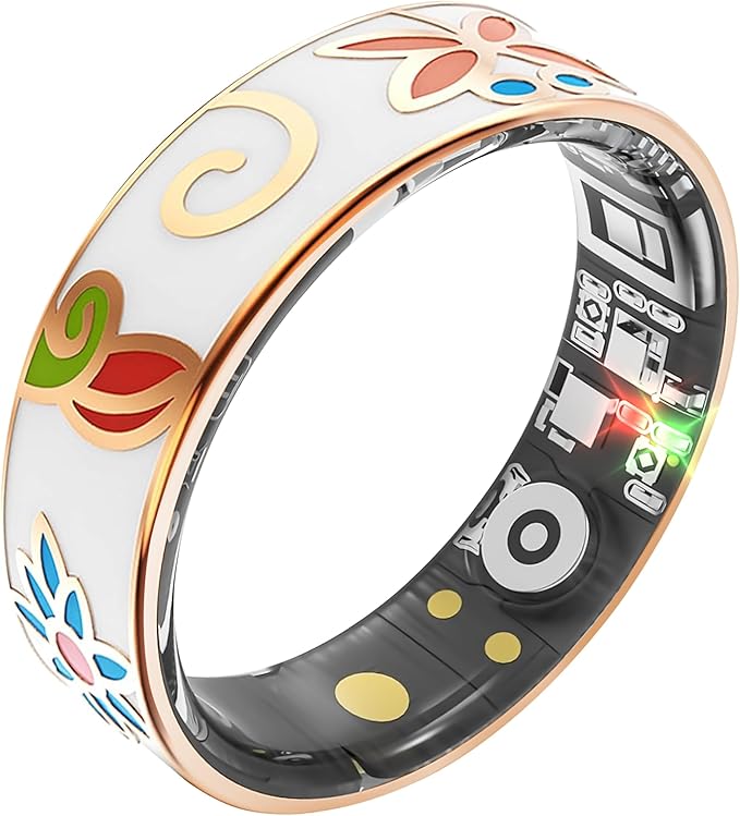 Smart Ring Health Tracking, Sleep Tracking, Heart Rate, Blood Oxygen, Blood Pressure，Fitness Ring, Activity Monitoring, 5 Days Battery, 5ATM Waterproof, No Subscription (Enamel Color, 6#)