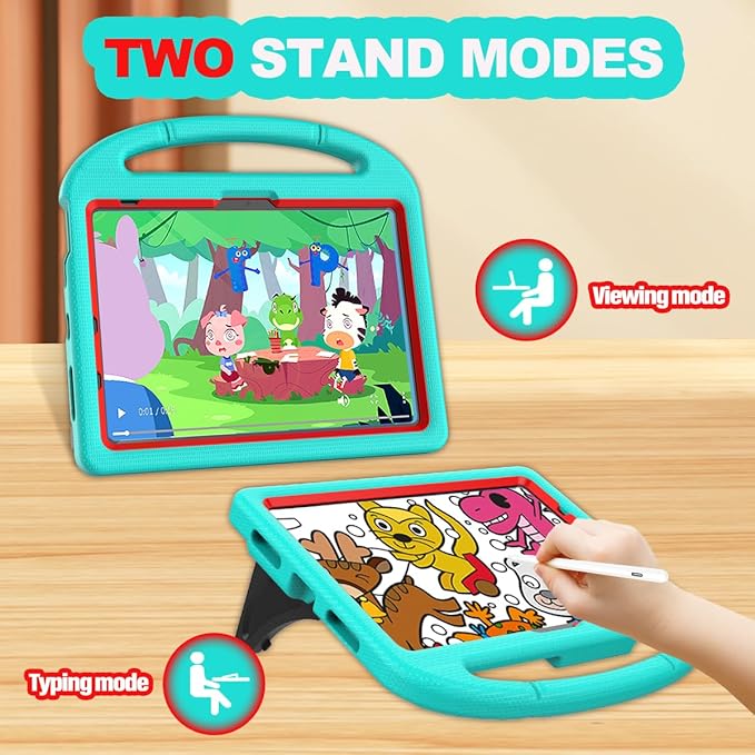 YIHE Kids Case for iPad A16 11th Generation (11" 2025) & 10th Gen (10.9" 2022) | Shockproof Tablet Cover with Built-in Screen Protector & Pencil Holder for iPad 10.9/11 Inch, Cyan Red