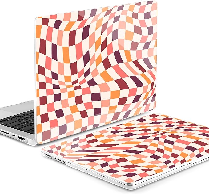 Batianda Case for New MacBook Pro 14 Inch M5 (2025 2026) & 2024 2023 Release [Model A3434 / A3112] - Ultra Slim 1.2mm Glossy Hard Shell Protective Skin Keyboard Cover 4-in-1 Bundle, Checkerboard