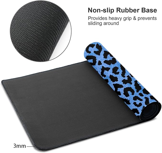 Blue Leopard Skin Print Large Extended Mouse Pads XL Mousepad with Stitched Edges Non-Slip Rubber Base Computer Keyboard Pad Desk Mat for Home Office Desk Decor, 29.5" X 15.8"