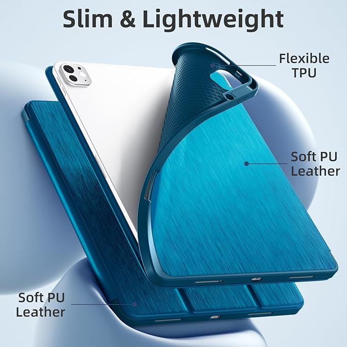 Akkerds Compatible with iPad Pro 13 Inch Case (M5/M4) 2025/2024, for iPad 13 Pro Case with Pencil Holder, Slim Trifold Stand Protective Cover with Soft TPU Back, Auto Wake/Sleep (PeacockBlue)