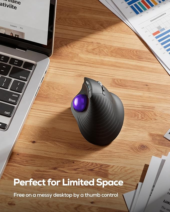 Nulea M514 Vertical Trackball Mouse, Ergonomic Wireless Thumb-Control Mouse with Quiet Clicks, 3 Device Connection (Bluetooth & USB Receiver), Rechargeable for PC/Mac/Laptop/Tablet.(Purple)