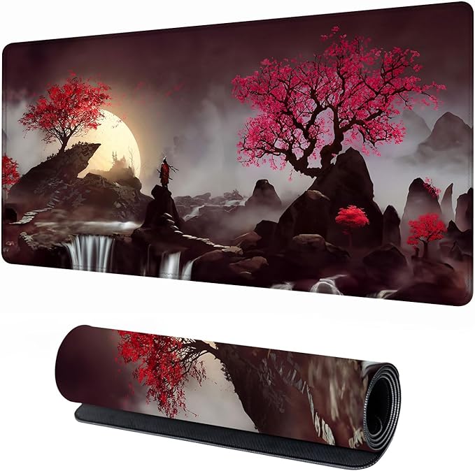 Japanese Desk Mat, Big Desk Pad, XXL Extended Gaming Mouse Pad, Large Mouse Pad for Desk Protector, Rubber Base Mousepad with Stitched Edges, Keyboard Mat for Work, Game, Office, Home | 31.5x15.7 inch