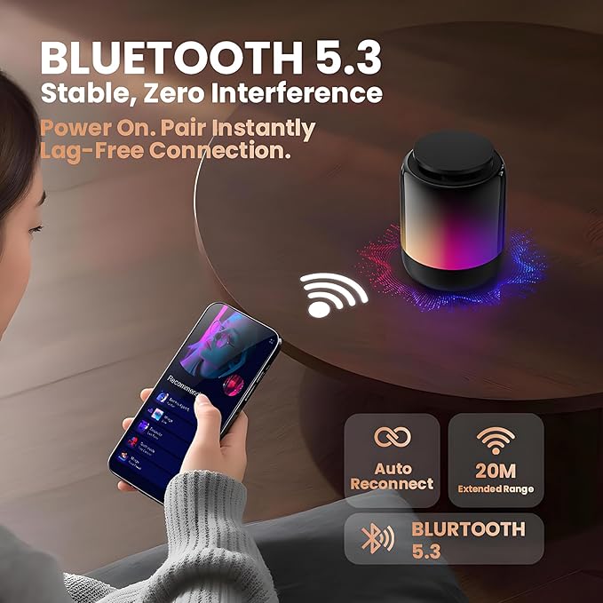 Magnetic Bluetooth Speaker, N52 Magnet Phone Holder,600mAh RGB Light Magnetic Speaker, 12Hrs Night Light Play, 360° Sound, Type-C, TF Card, TWS Stereo Pairing, Ideal for Camping, Fitness