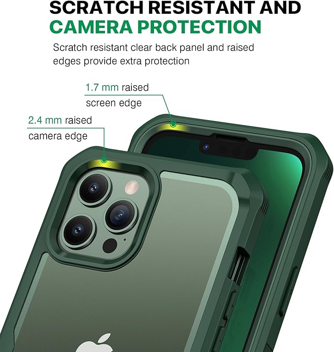 CENHUFO for iPhone 13 Pro Case, Privacy Phone Cover with Built-in Anti Peep Tempered Glass Privacy Screen Protector and Camera Protective, Full Body Shockproof Anti Spy Clear Double Bumper - Green